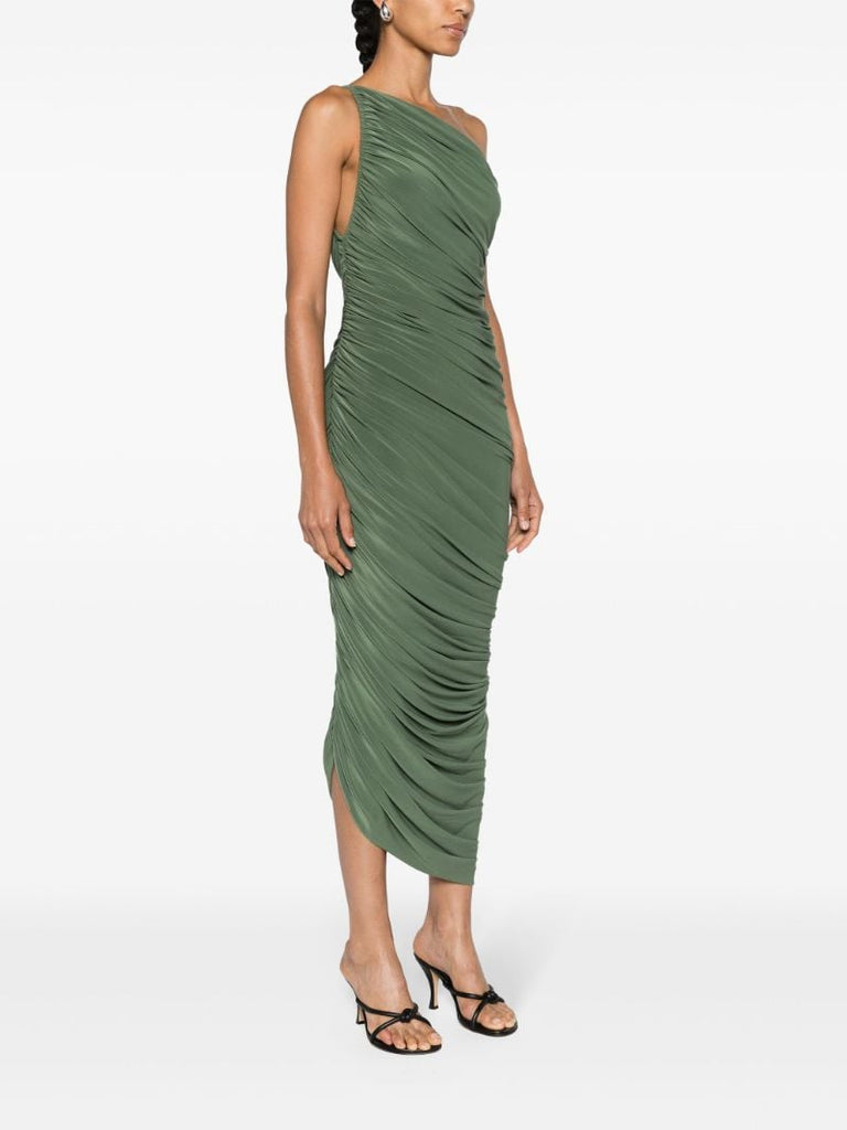 Green Gathered One-shoulder Dress