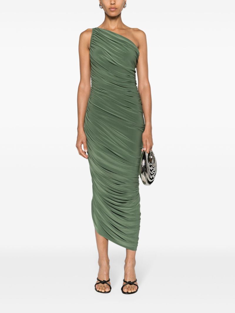 Green Gathered One-shoulder Dress