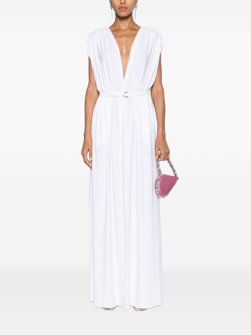 White Belted Column Maxi Dress