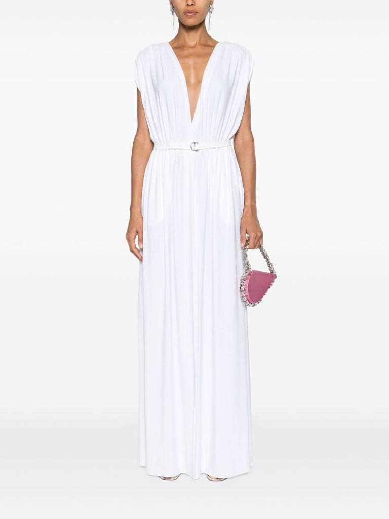 White Belted Column Maxi Dress