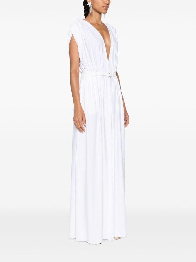 White Belted Column Maxi Dress