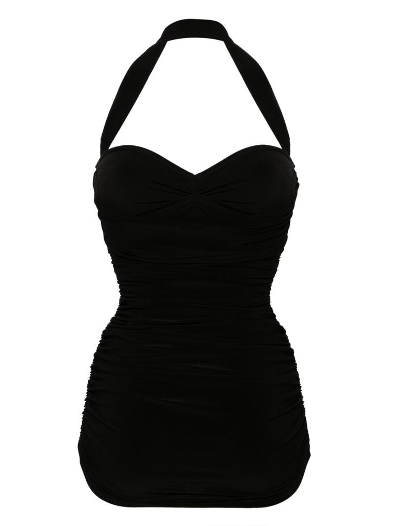 Black BouclÃ_x0083_Â© Effect Halterneck Swimsuit