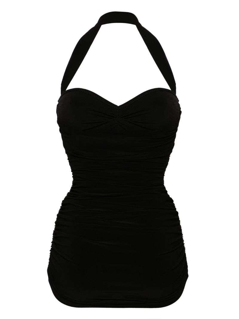 Black BouclÃ_x0083_Â© Effect Halterneck Swimsuit