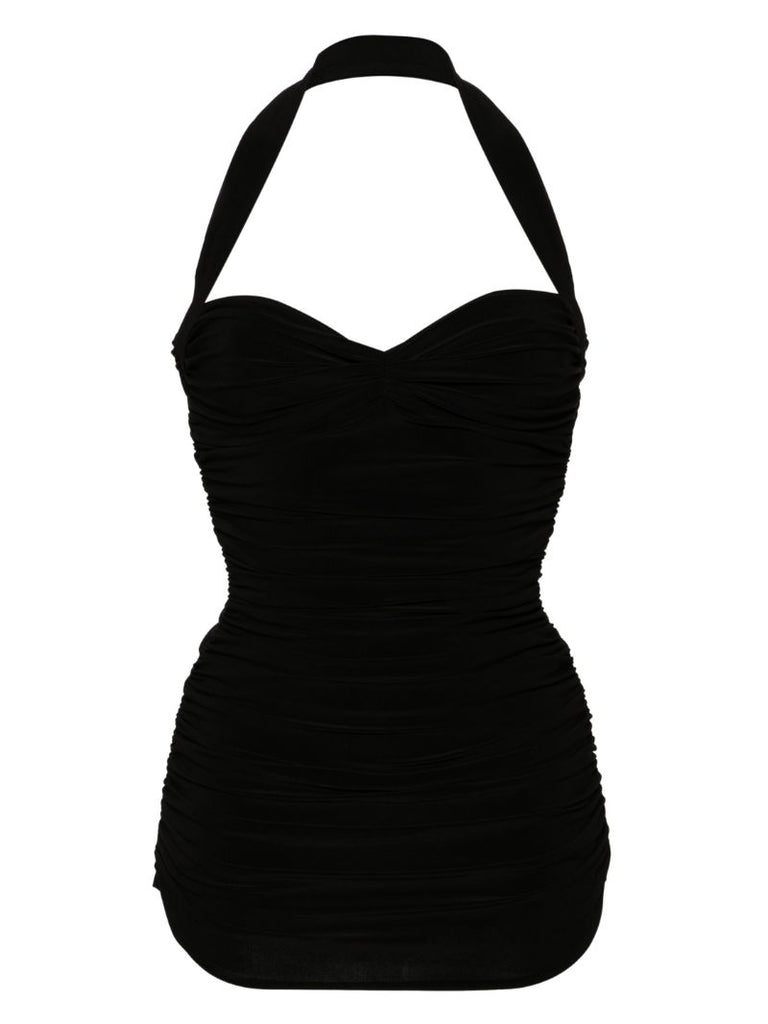 Black BouclÃ_x0083_Â© Effect Halterneck Swimsuit