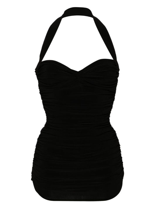 Black BouclÃ_x0083_Â© Effect Halterneck Swimsuit