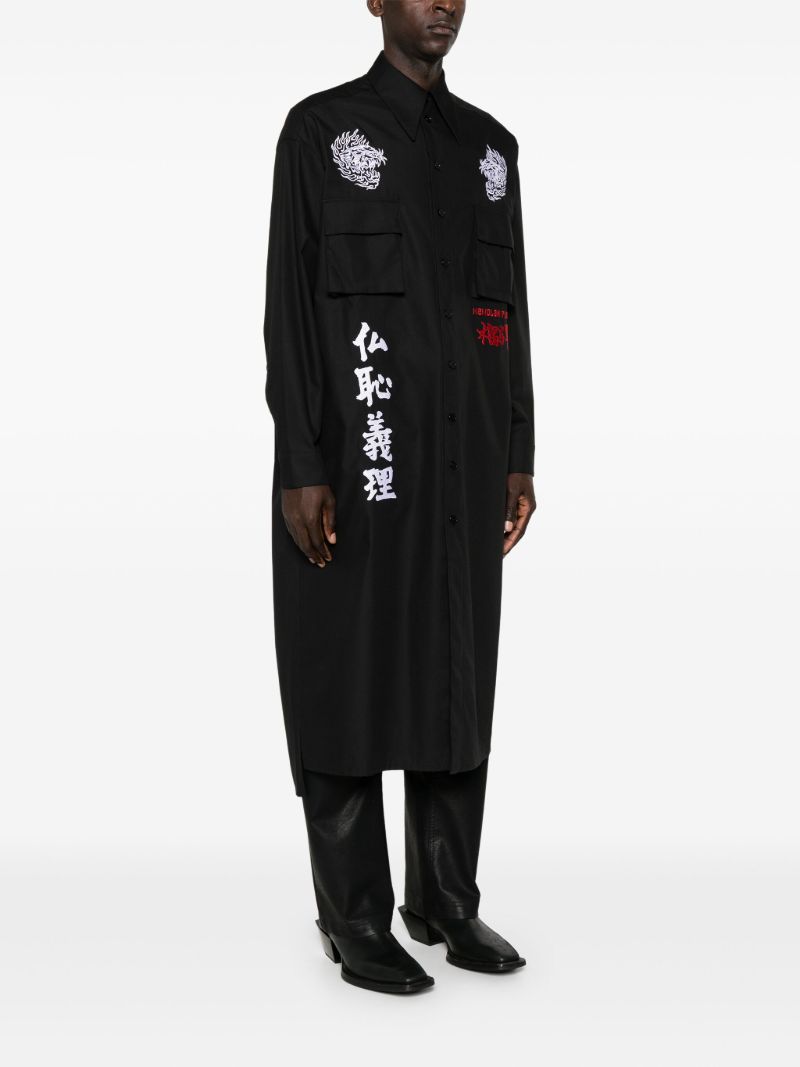 Black Artwork Embroidery Long Shirt