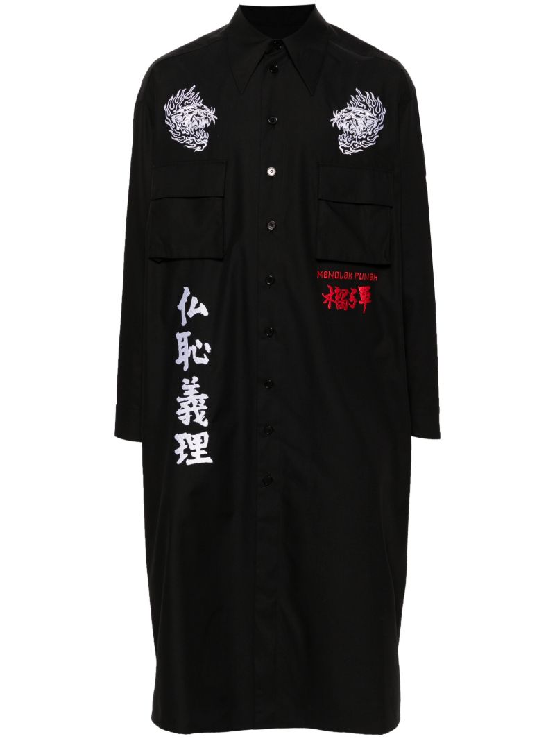 Black Artwork Embroidery Long Shirt