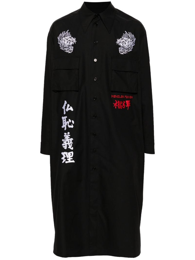 Black Artwork Embroidery Long Shirt