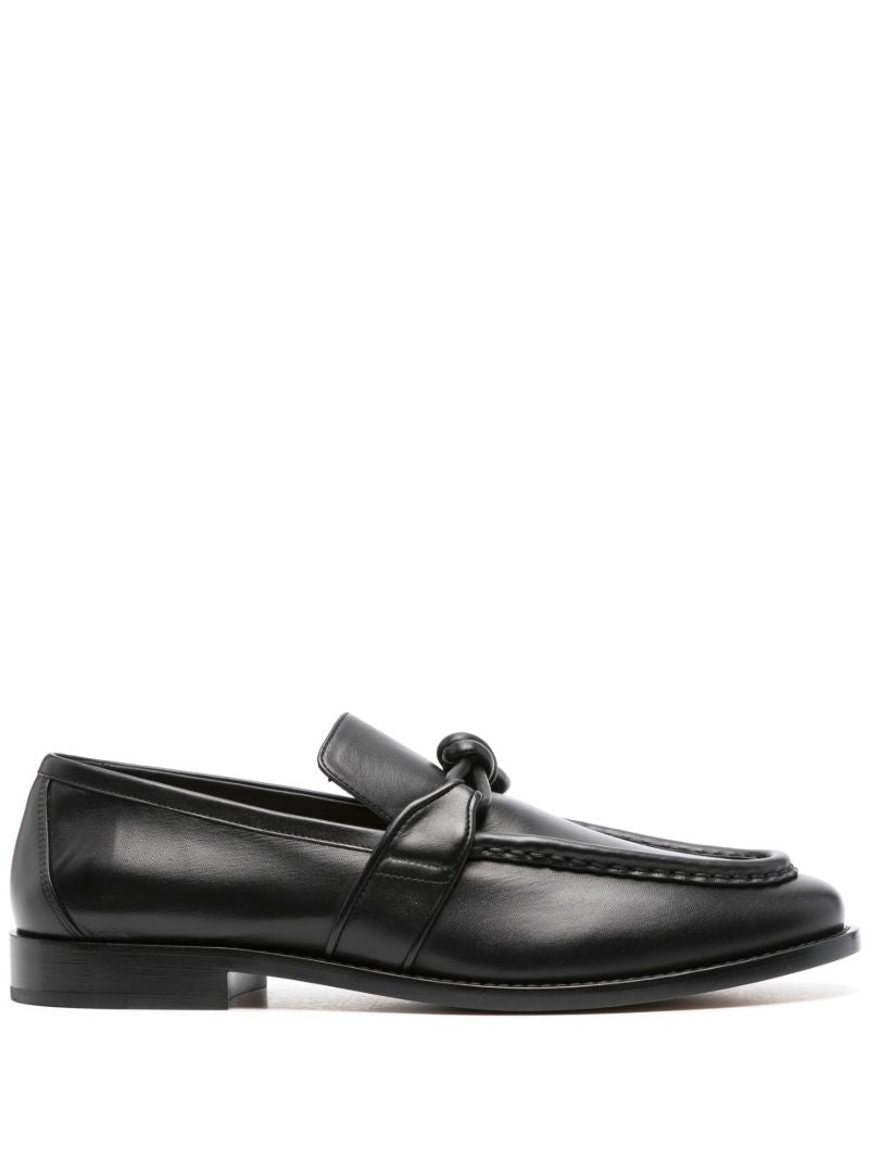 Black Knotted Leather Loafers