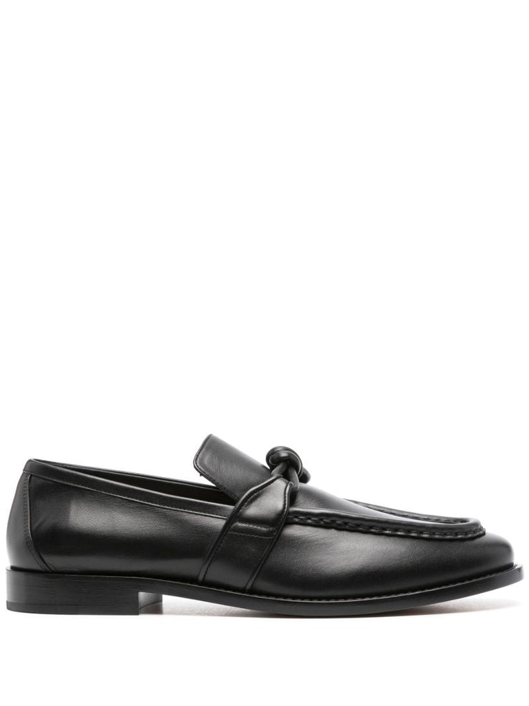 Black Knotted Leather Loafers