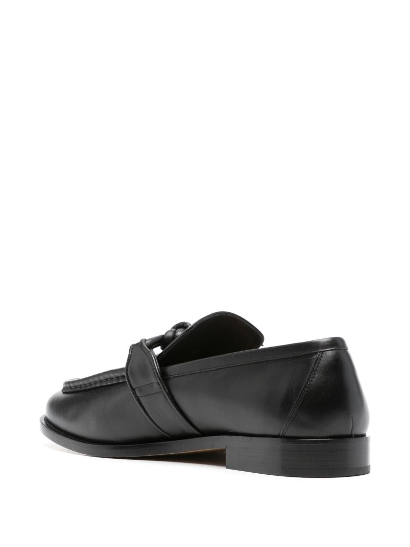 Black Knotted Leather Loafers