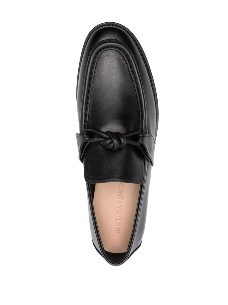 Black Knotted Leather Loafers