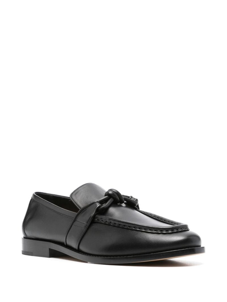Black Knotted Leather Loafers