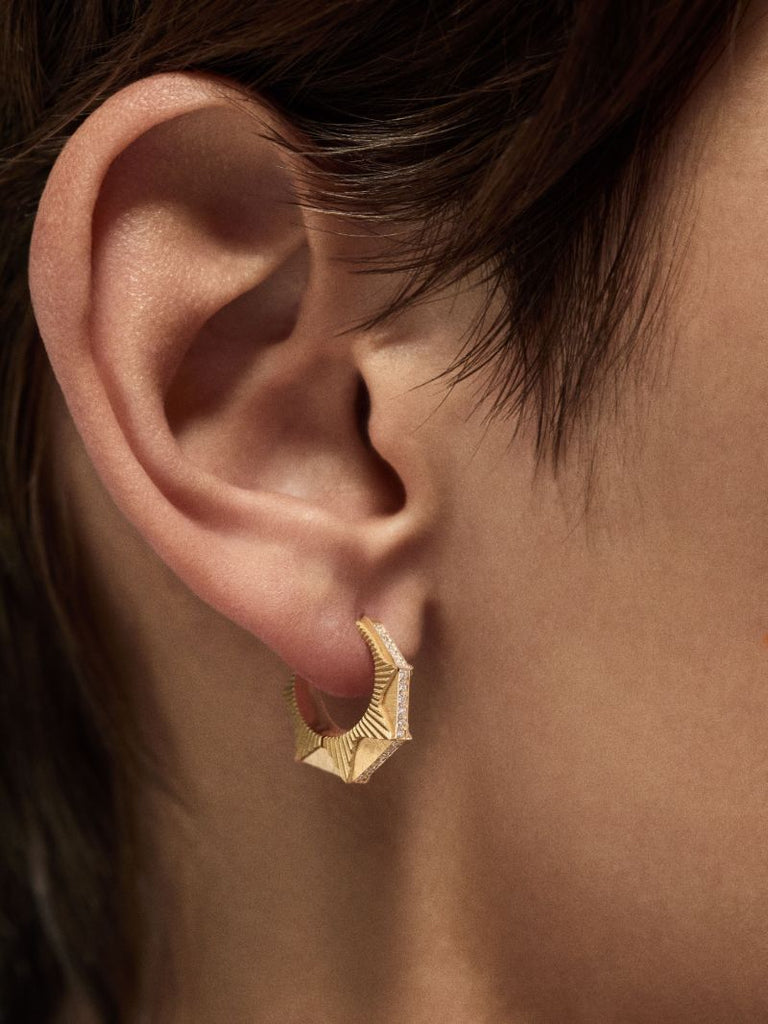 18k Yellow Gold Nyc Diamond Hoop Earrings