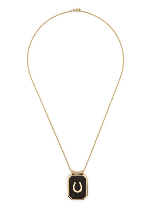 18k Yellow Gold Ebony Horseshoe Diamond Scapular