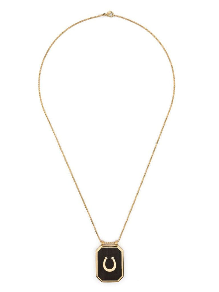 18k Yellow Gold Ebony Horseshoe Diamond Scapular