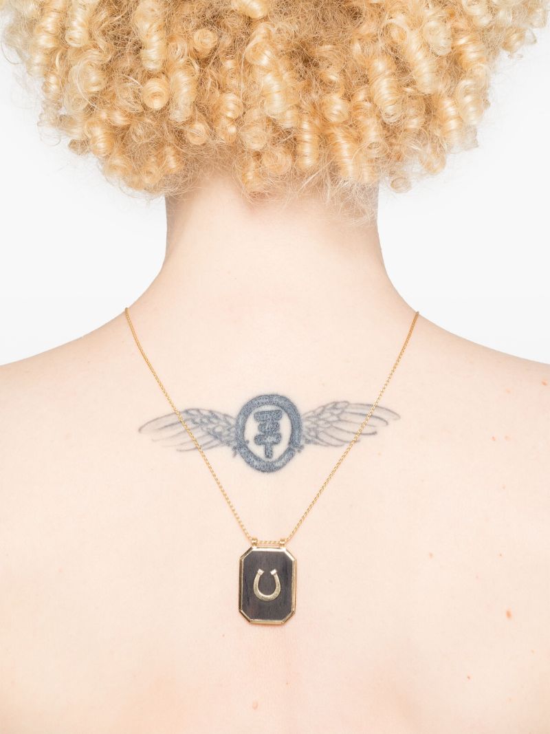 18k Yellow Gold Ebony Horseshoe Diamond Scapular