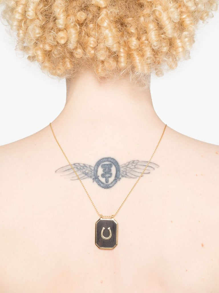 18k Yellow Gold Ebony Horseshoe Diamond Scapular