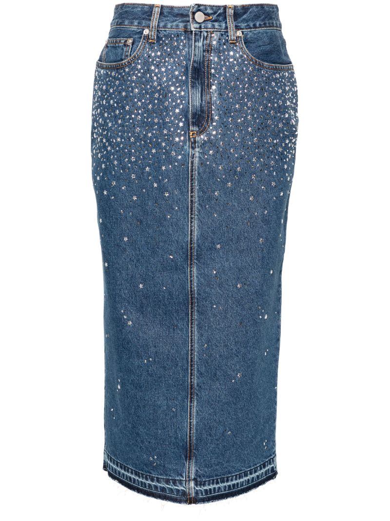 Blue Rhinestone Denim Skirt