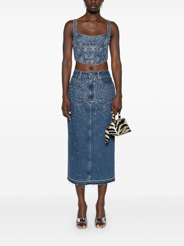 Blue Rhinestone Denim Skirt