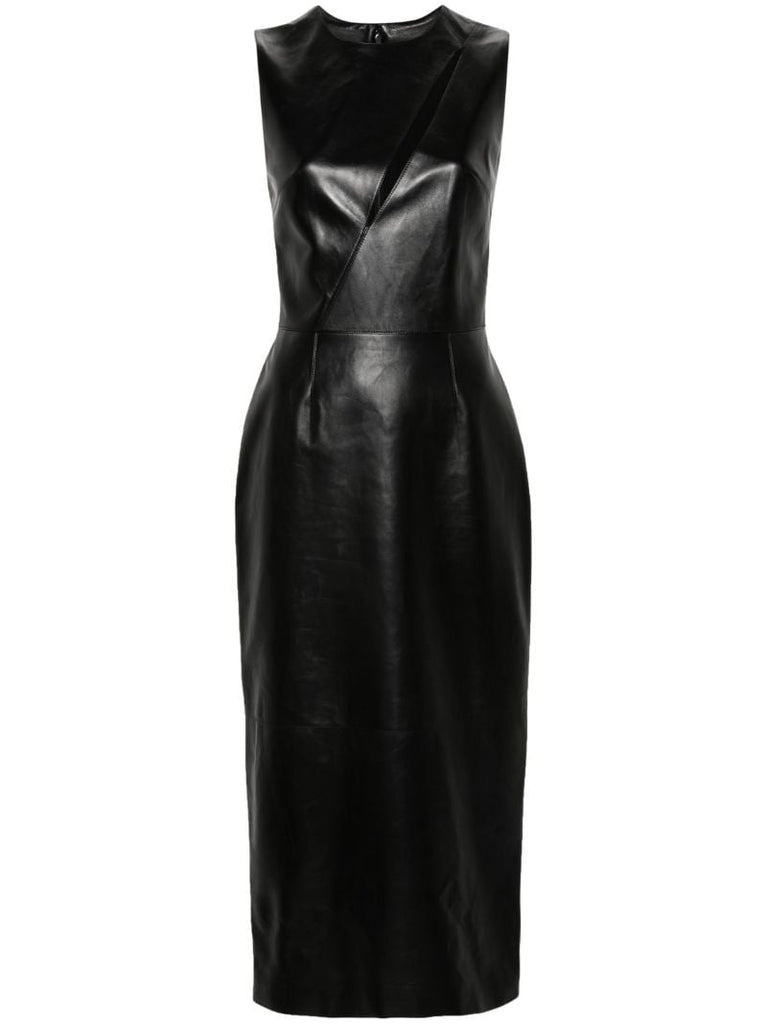 Slashed Leather Midi Dress