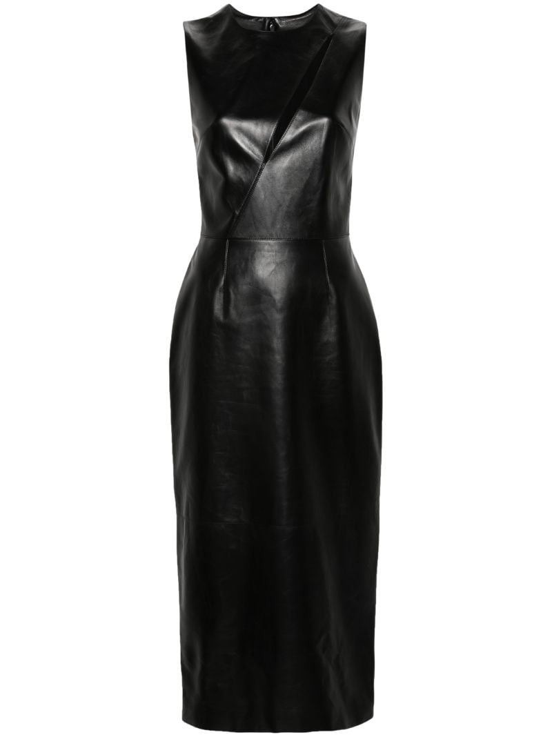 Slashed Leather Midi Dress