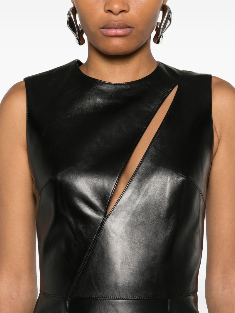 Slashed Leather Midi Dress