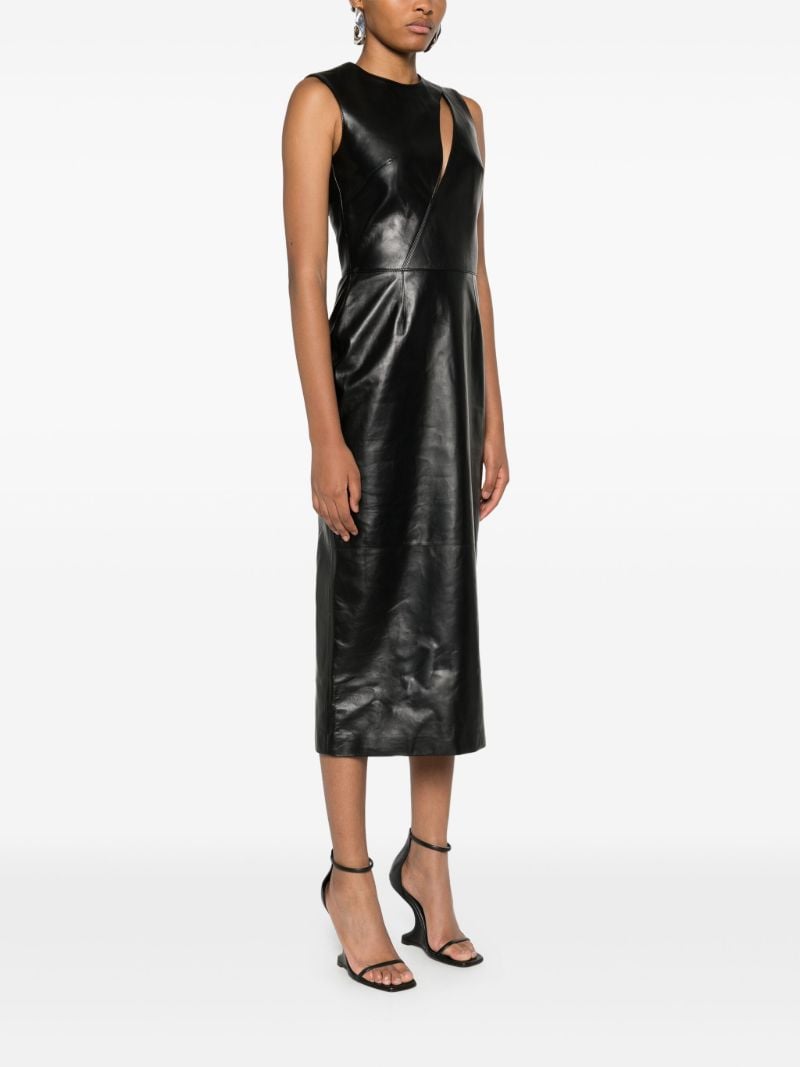 Slashed Leather Midi Dress