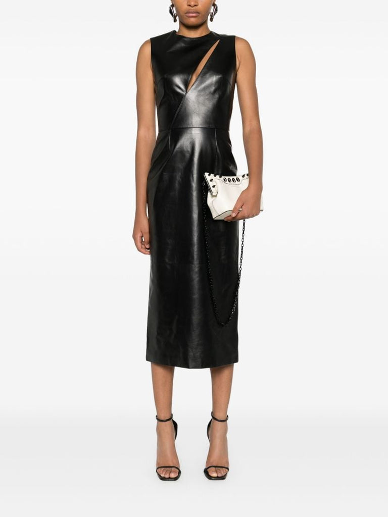 Slashed Leather Midi Dress