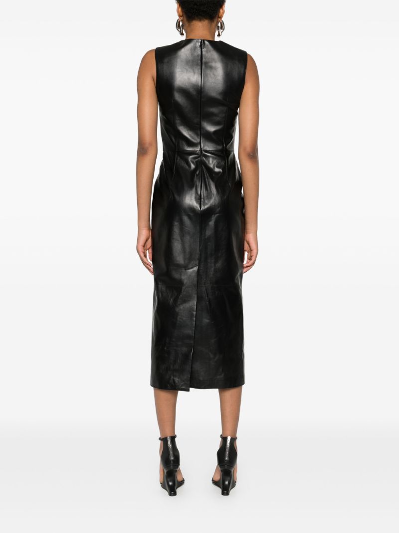 Slashed Leather Midi Dress