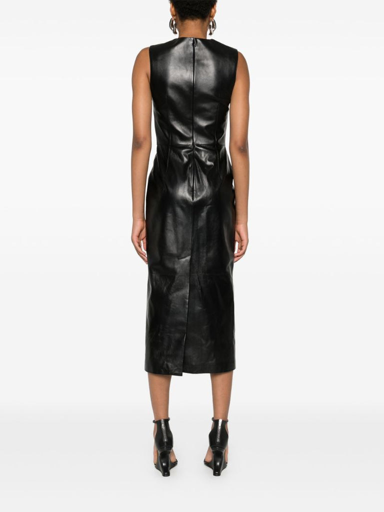 Slashed Leather Midi Dress