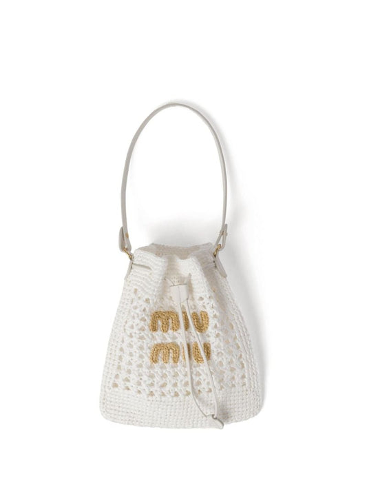 White Woven Mini Bucket Bag