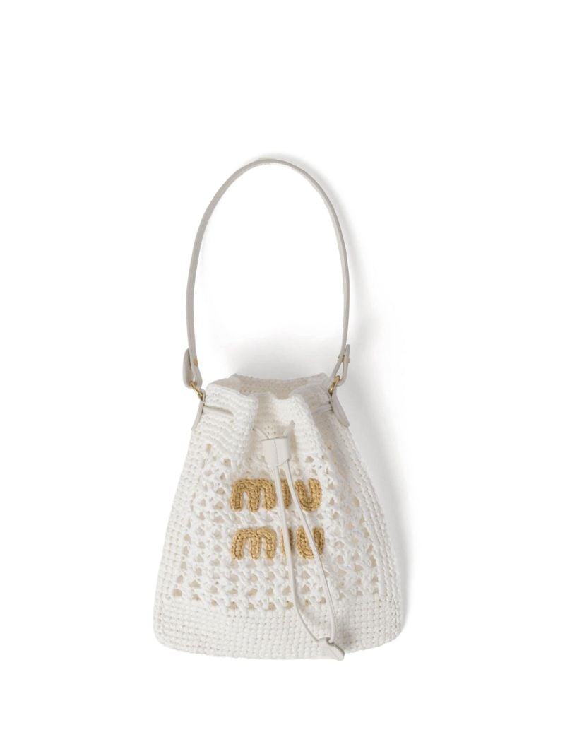White Woven Mini Bucket Bag