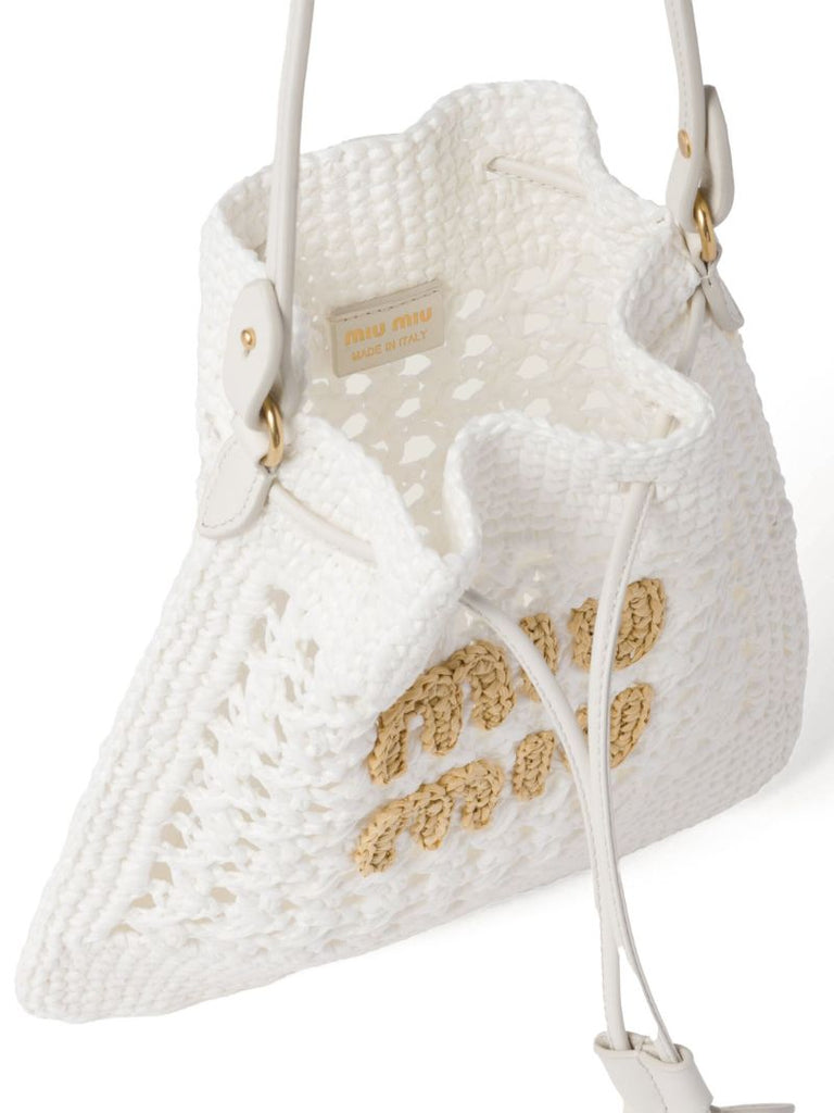 White Woven Mini Bucket Bag