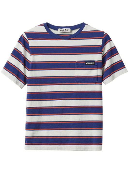 Blue Striped Cotton T-shirt