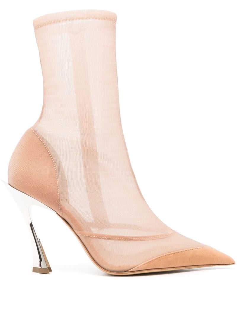 Beige Sheer Panelled Suede Boots