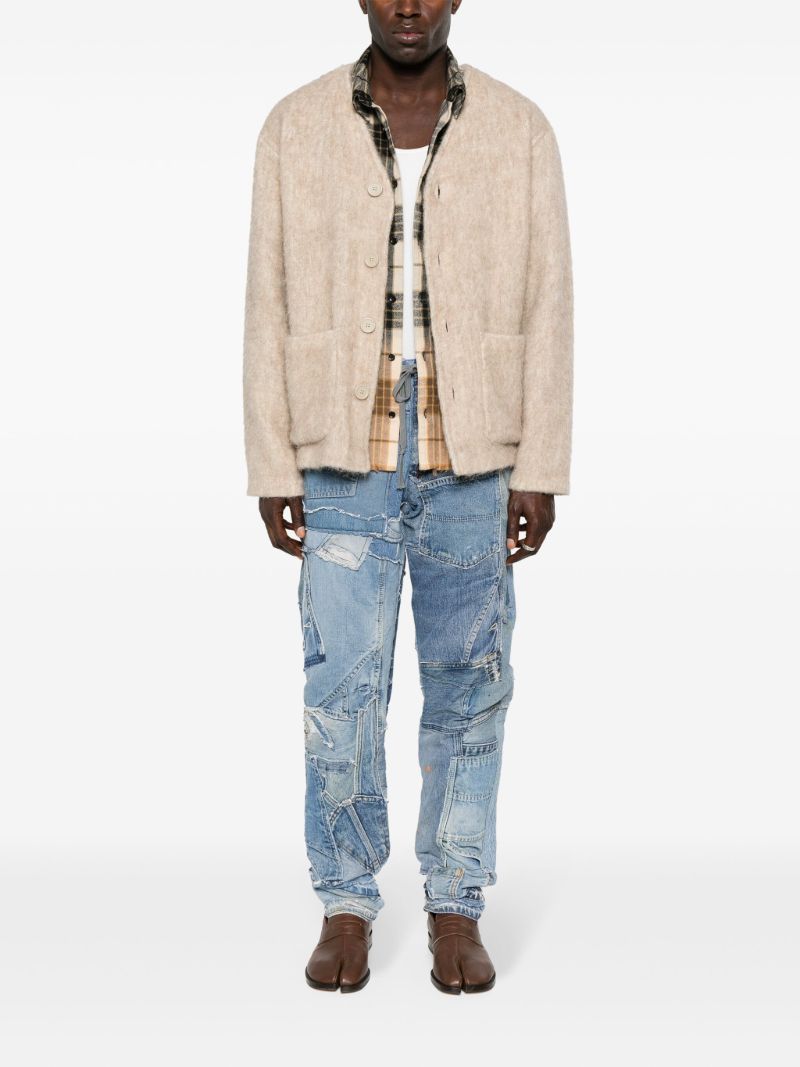Blue Patchwork Straight-leg Jeans