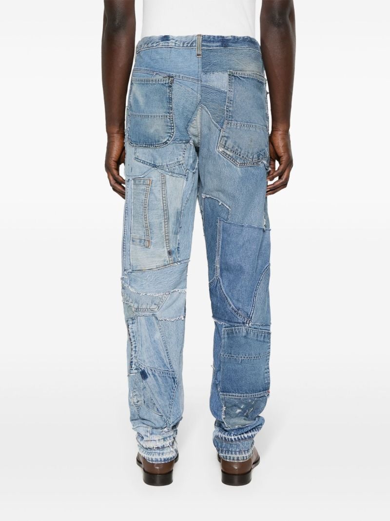 Blue Patchwork Straight-leg Jeans