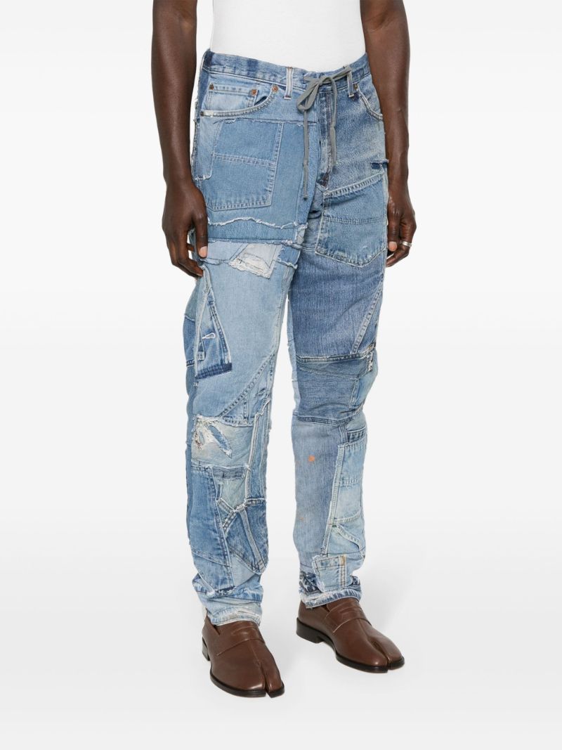Blue Patchwork Straight-leg Jeans