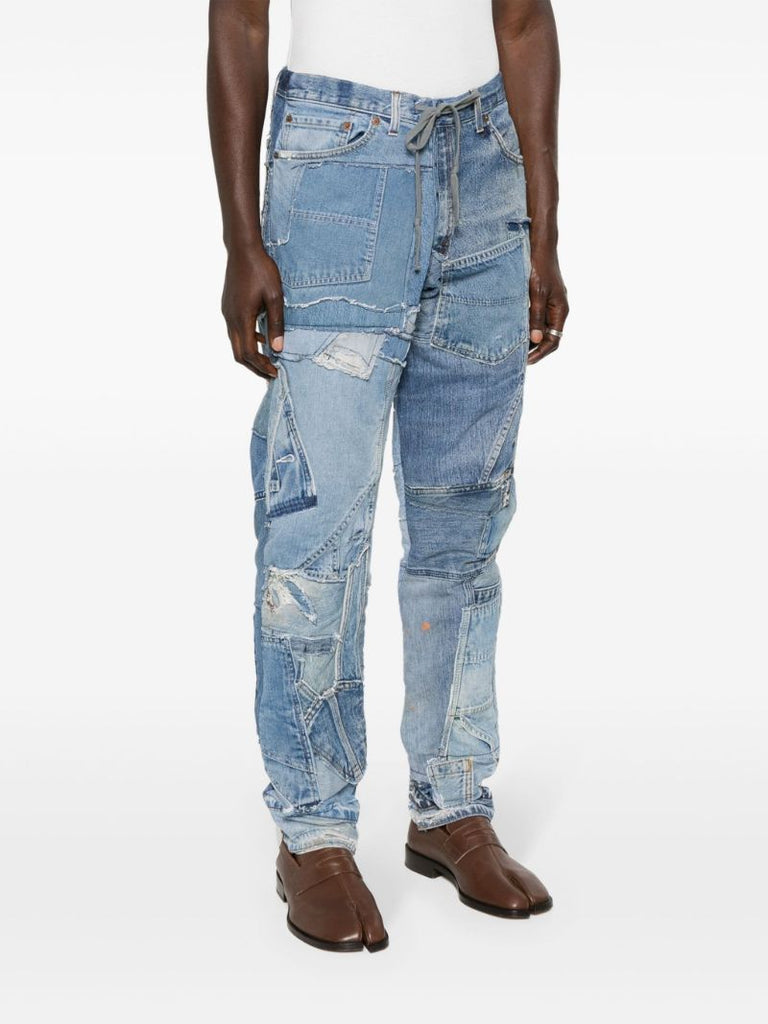 Blue Patchwork Straight-leg Jeans