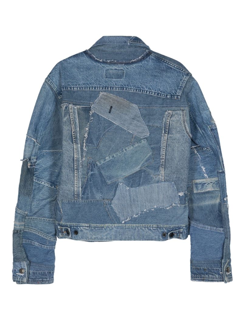 Blue Distressed Patchwork Denim Jacket