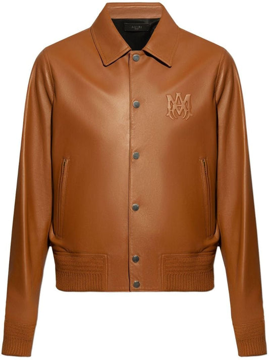 Brown Ma Single-breasted Leather Jacket