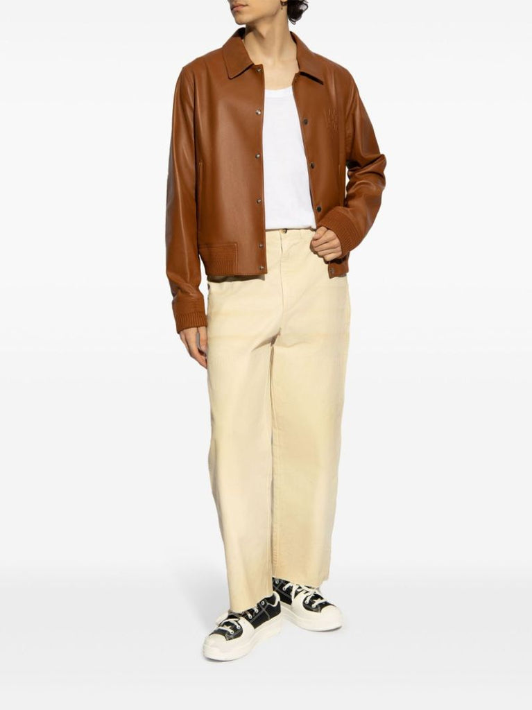 Brown Ma Single-breasted Leather Jacket
