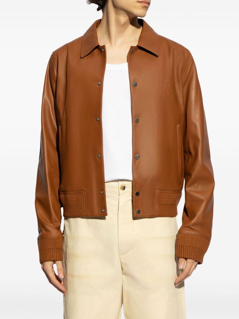Brown Ma Single-breasted Leather Jacket