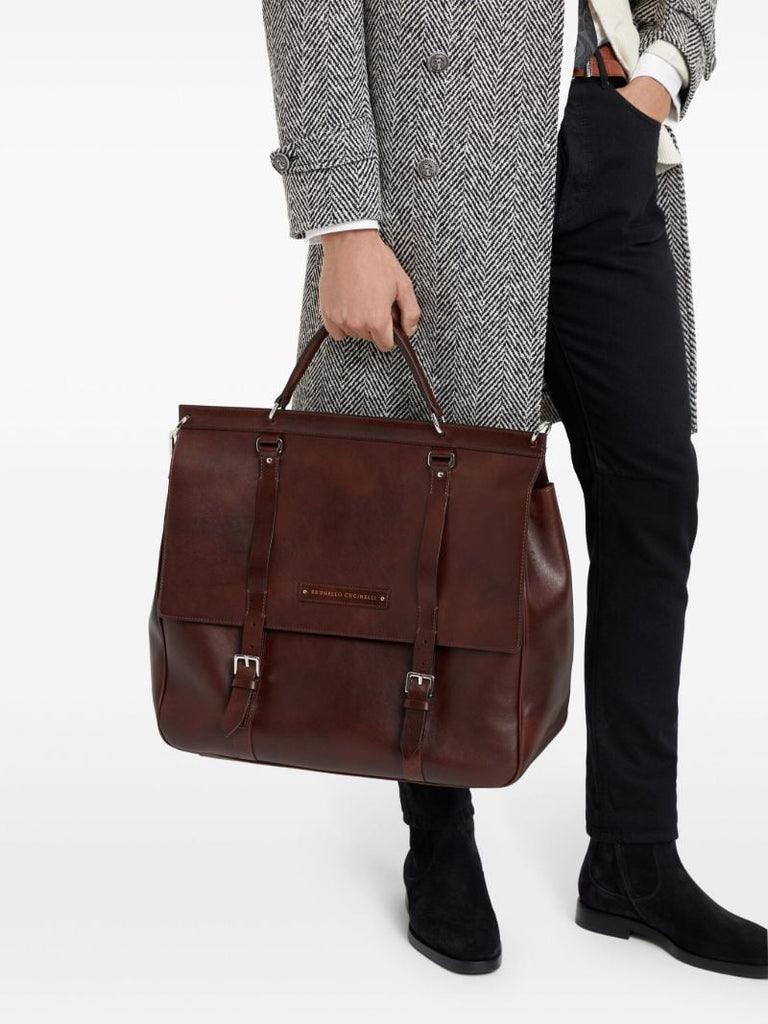 Purple Leather Tote Bag