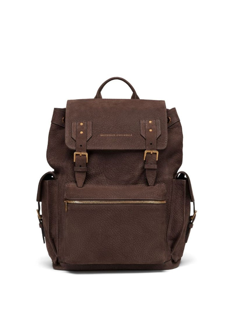 Brown Logo-print Leather Backpack