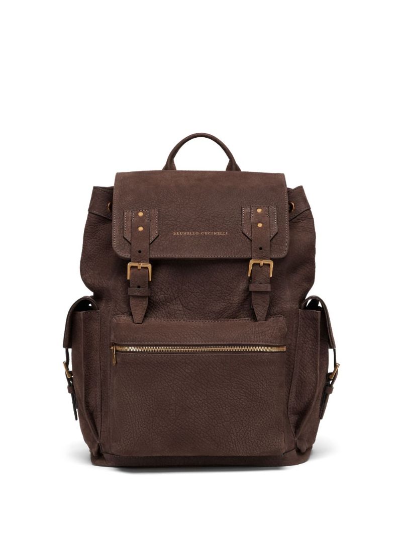 Brown Logo-print Leather Backpack