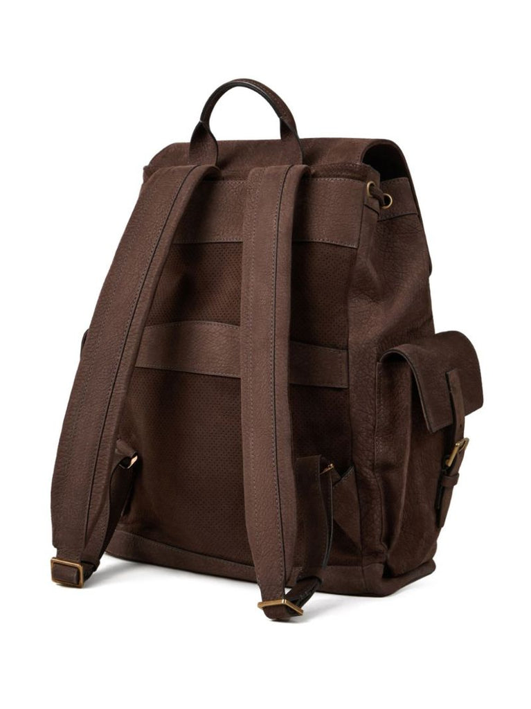 Brown Logo-print Leather Backpack