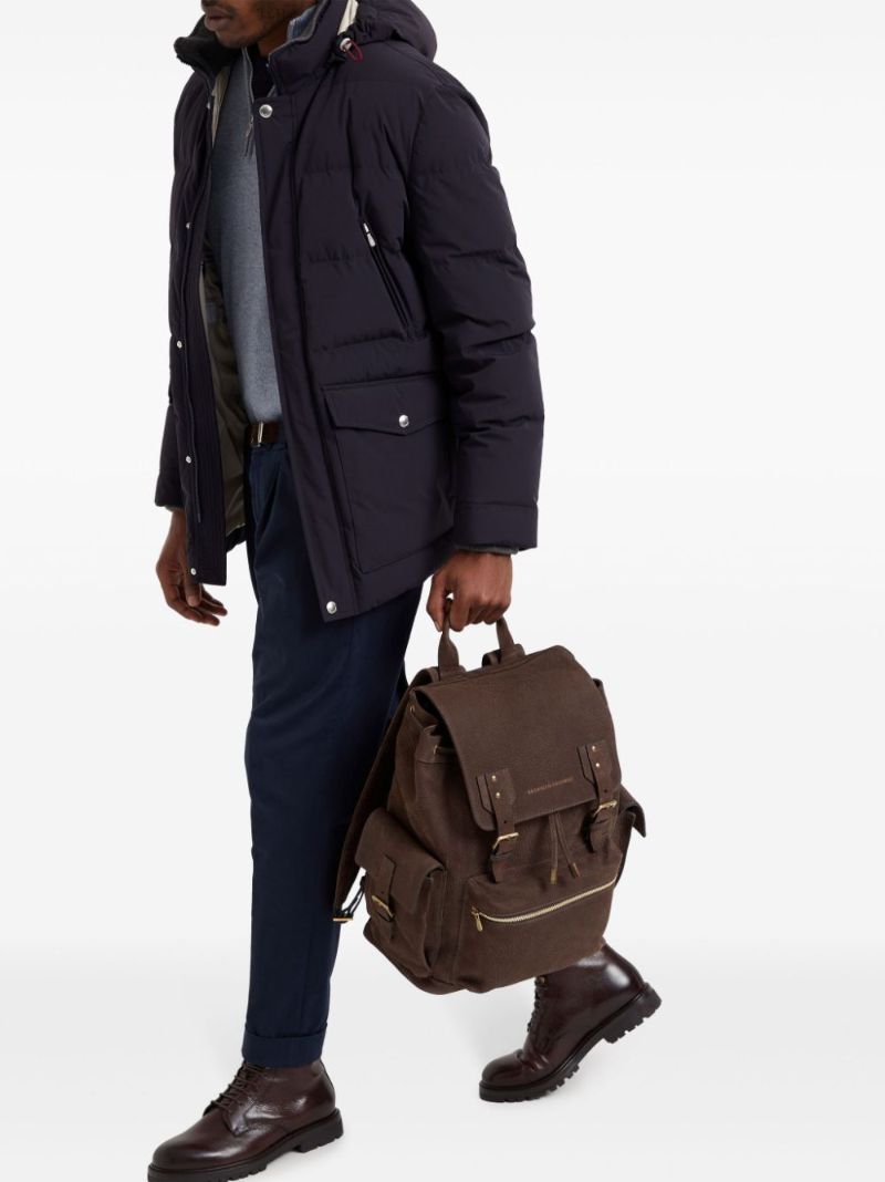 Brown Logo-print Leather Backpack