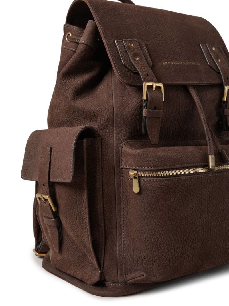 Brown Logo-print Leather Backpack